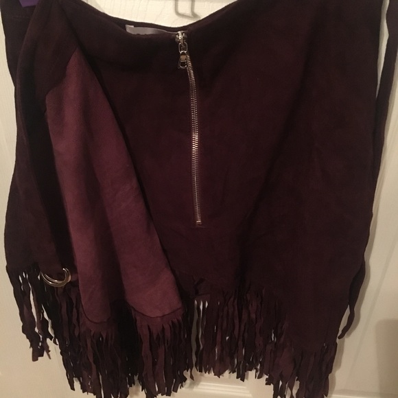 Sandy Liang Burgundy Suede Fringe Skirt - Picture 5 of 6
